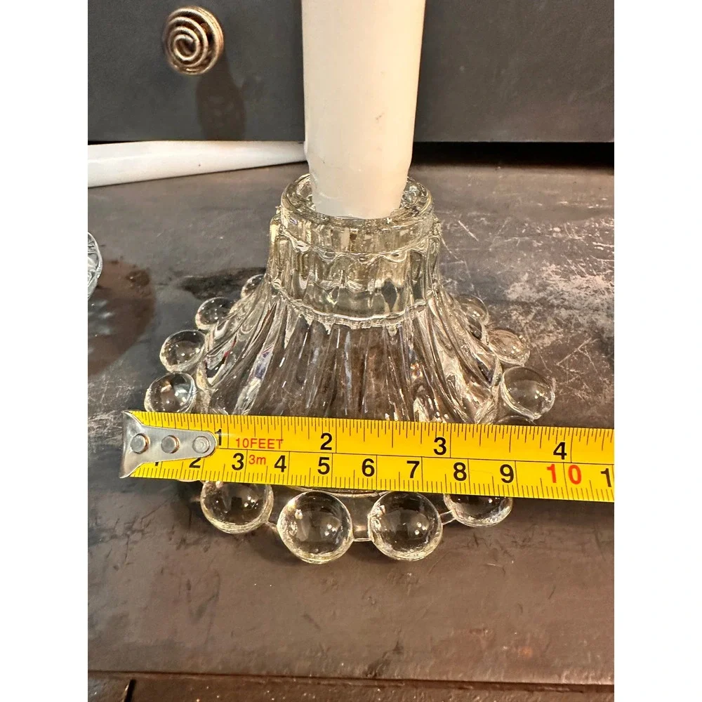 Vintage Mismatched Cottagecore Glass Taper Candle Holder Set Beaded Chamberstick